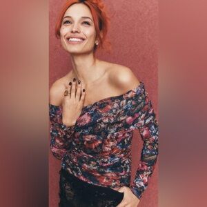 The Aleda Mesh Off-Shoulder Top by Maeve